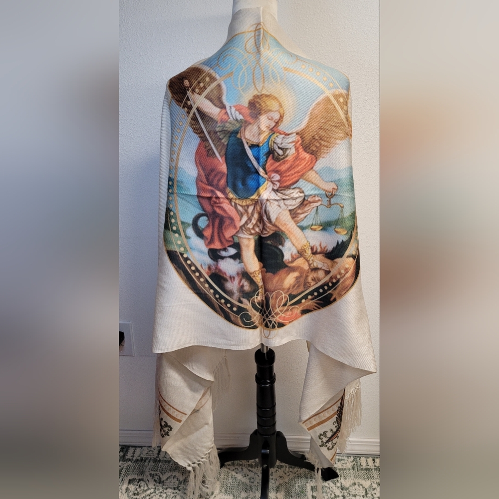 Saint Michael the Archangel Shawl, Rebozo, Pashmina, Scarf, Wrap Religiuos Catho